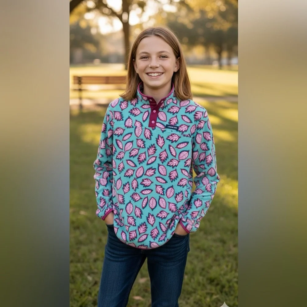 Lands’ End Girls leaf printed size XXL (18-20) fleece pullover